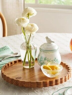 ❤️ 2026 The Pioneer Woman Scalloped Edge Wood Lazy Susan  Serving Tray